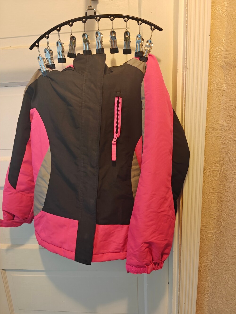 Athletech Girls Colorblock Hooded Ski Jacket Full Zip Pockets Pink/Black L